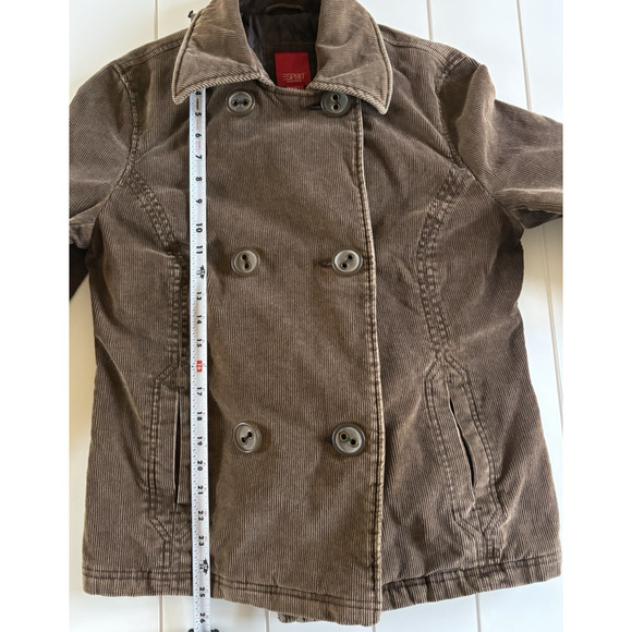 VTG Esprit Outerwear Brown Corduroy Peacoat Quilted Lined Double Breasted Y2K M - Picture 14 of 16